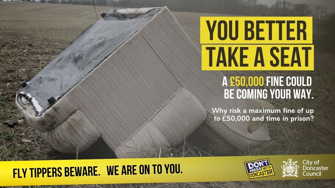 Fly-Tippers Beware - Sofa Fly-Tippers Beware poster showing abandoned sofa